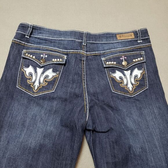 Free Culture Gemstone bling embroidered Size 22 Dark Wash Jeans flap pocket - Picture 4 of 11